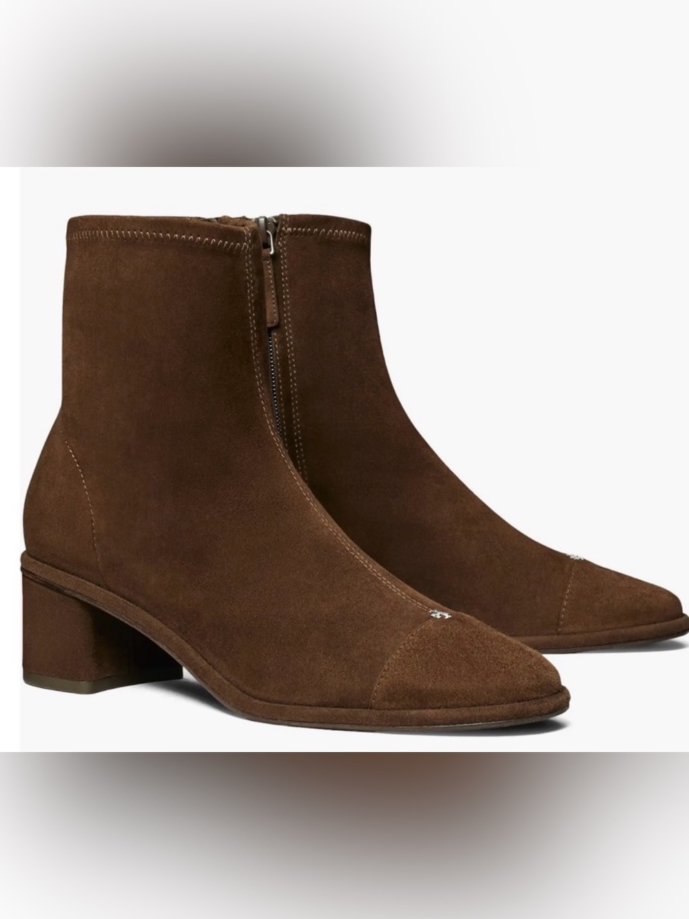 Tory Burch Women’s Suede Cap-Toe Block Heel Ankle Boot in Dark Cocoa - Size 8.5 - Picture 17 of 17